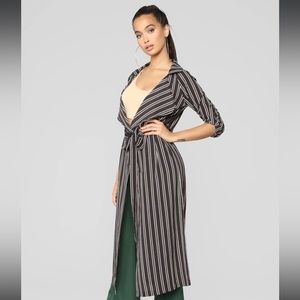Black and white striped Long duster coat
